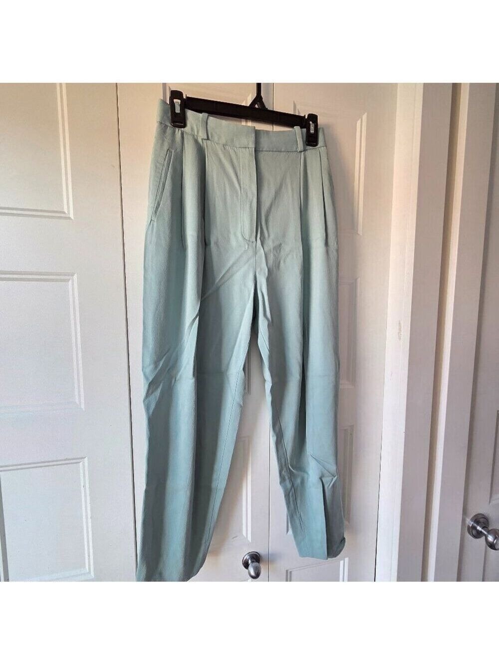 Massimo Dutti High Waisted Pleated Trousers Turqoise Ankle Pants Size 6
